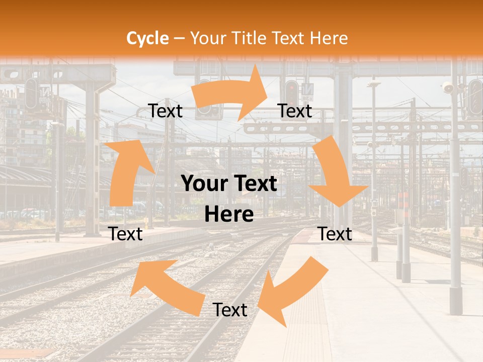 A Train Station With A Train On The Tracks PowerPoint Template