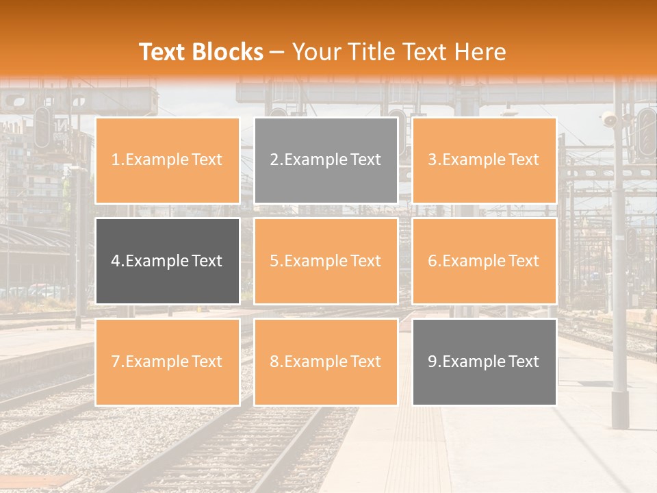 A Train Station With A Train On The Tracks PowerPoint Template