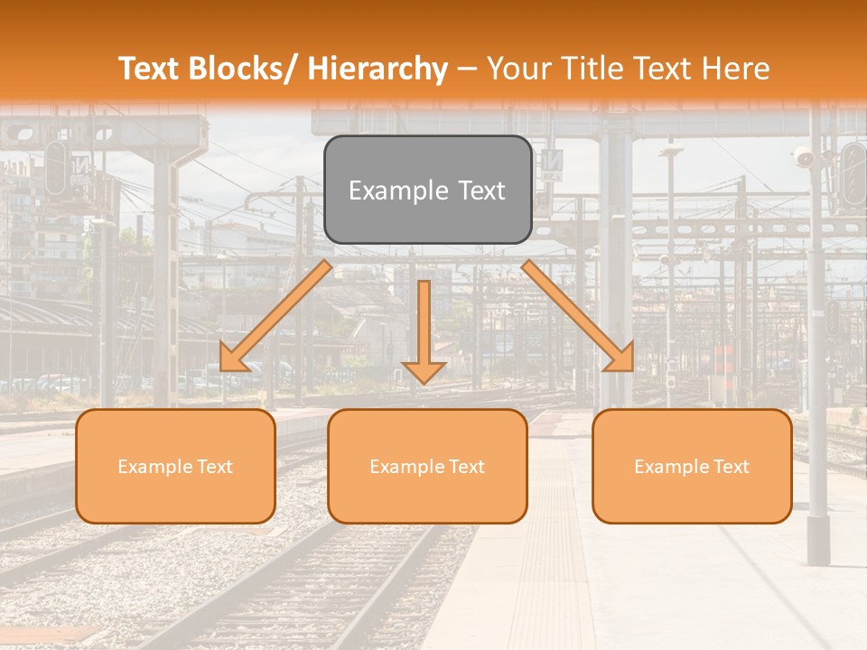 A Train Station With A Train On The Tracks PowerPoint Template