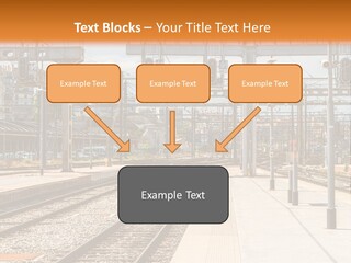 A Train Station With A Train On The Tracks PowerPoint Template