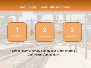 A Train Station With A Train On The Tracks PowerPoint Template