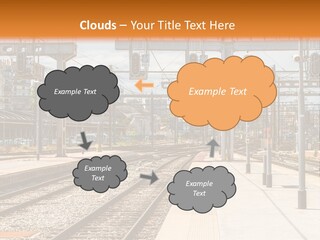 A Train Station With A Train On The Tracks PowerPoint Template