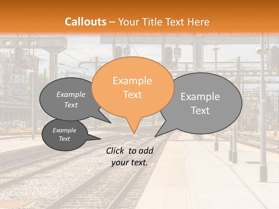 A Train Station With A Train On The Tracks PowerPoint Template