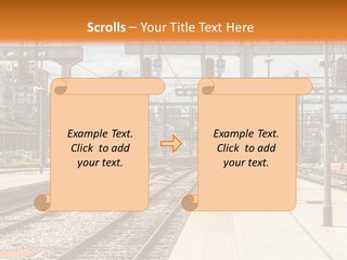 A Train Station With A Train On The Tracks PowerPoint Template