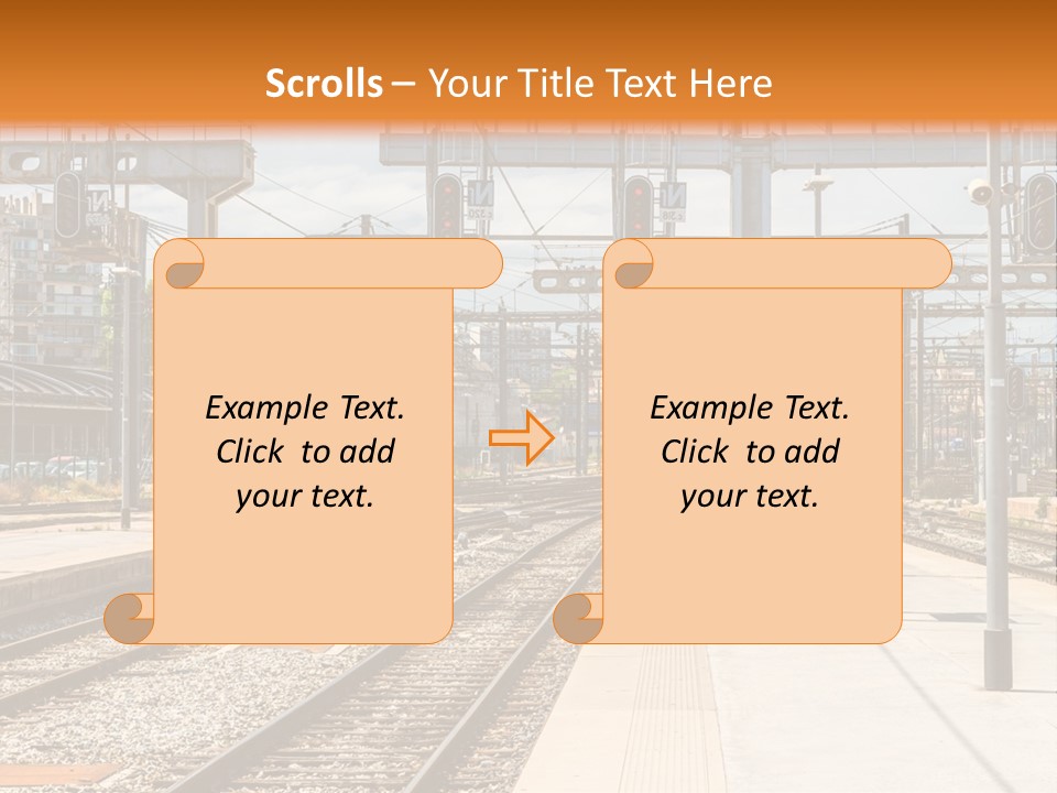 A Train Station With A Train On The Tracks PowerPoint Template