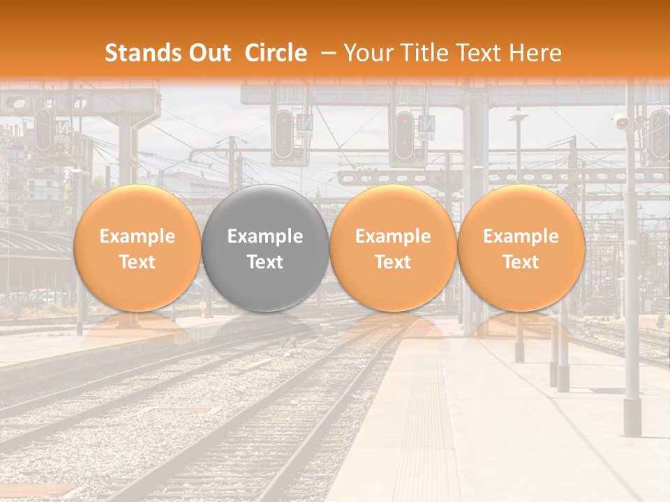 A Train Station With A Train On The Tracks PowerPoint Template