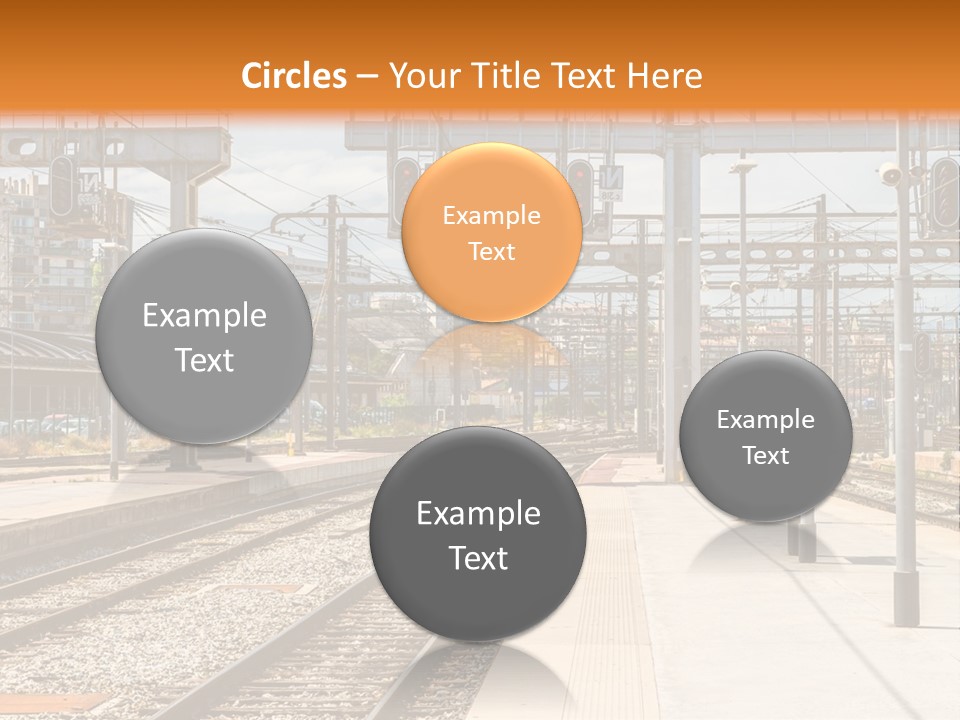 A Train Station With A Train On The Tracks PowerPoint Template