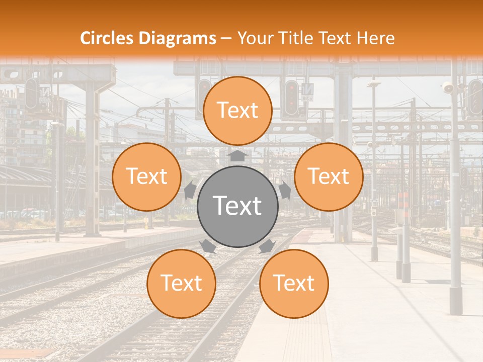 A Train Station With A Train On The Tracks PowerPoint Template
