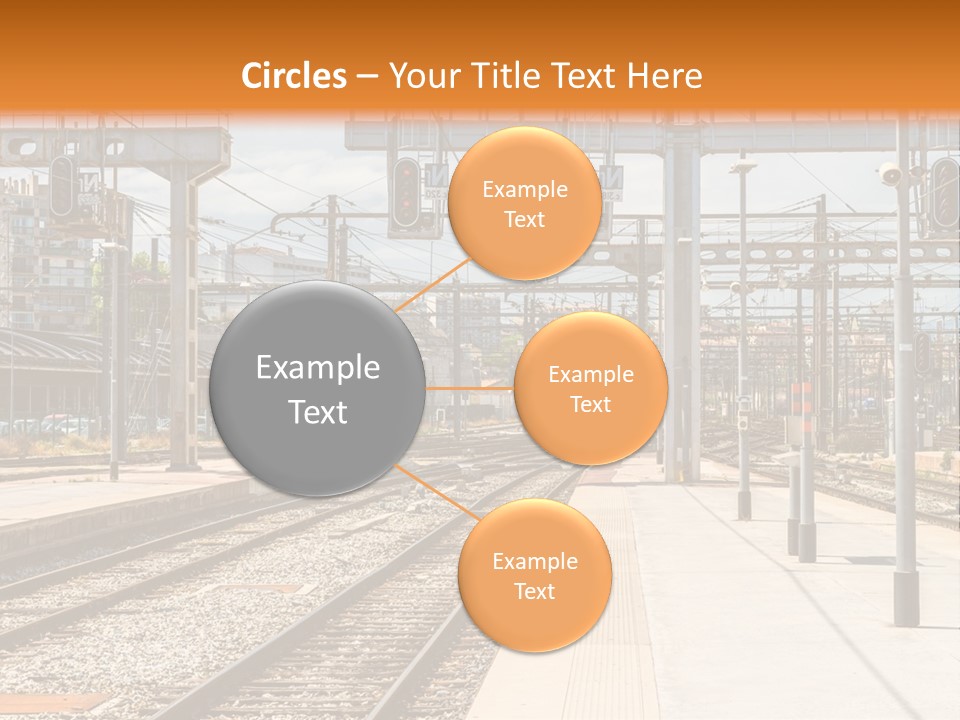 A Train Station With A Train On The Tracks PowerPoint Template