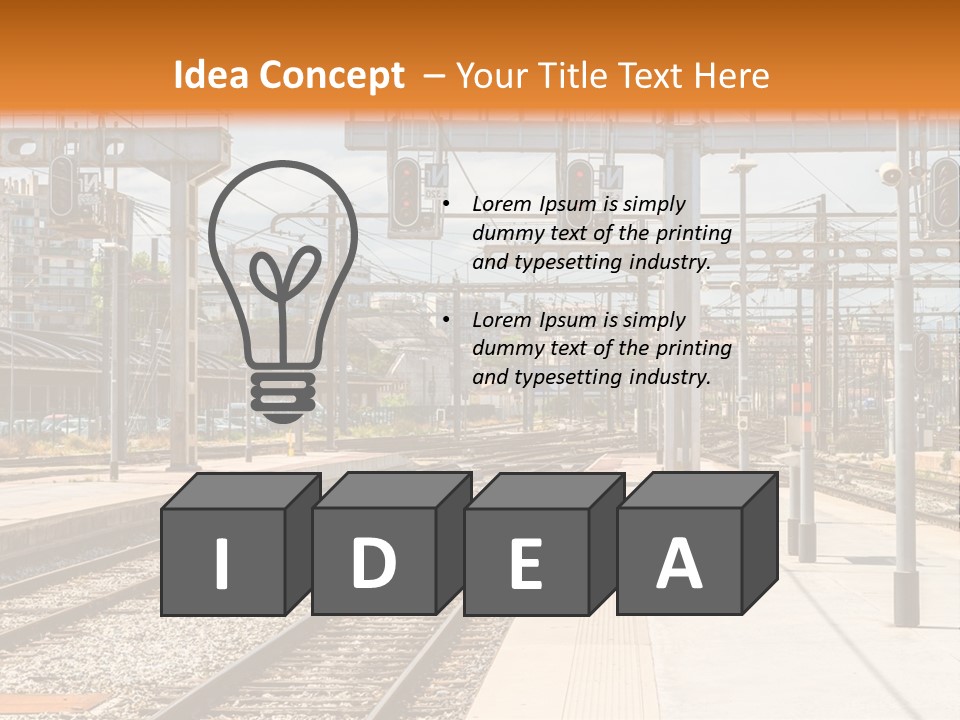 A Train Station With A Train On The Tracks PowerPoint Template