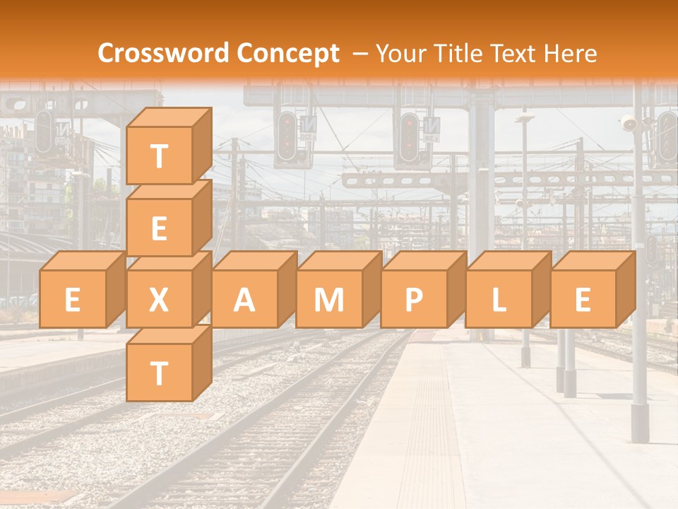 A Train Station With A Train On The Tracks PowerPoint Template