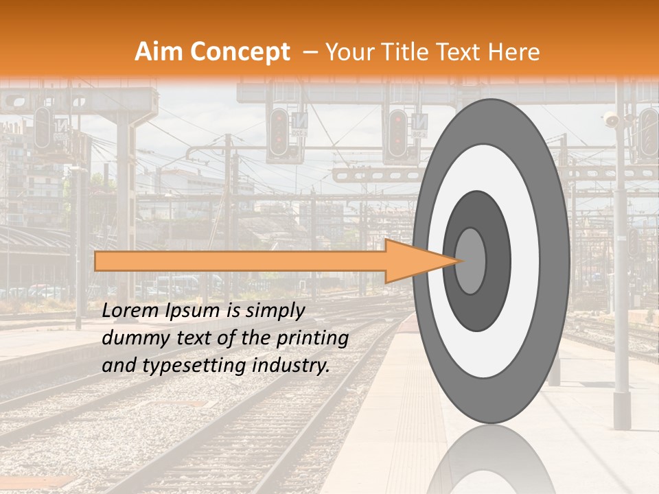 A Train Station With A Train On The Tracks PowerPoint Template