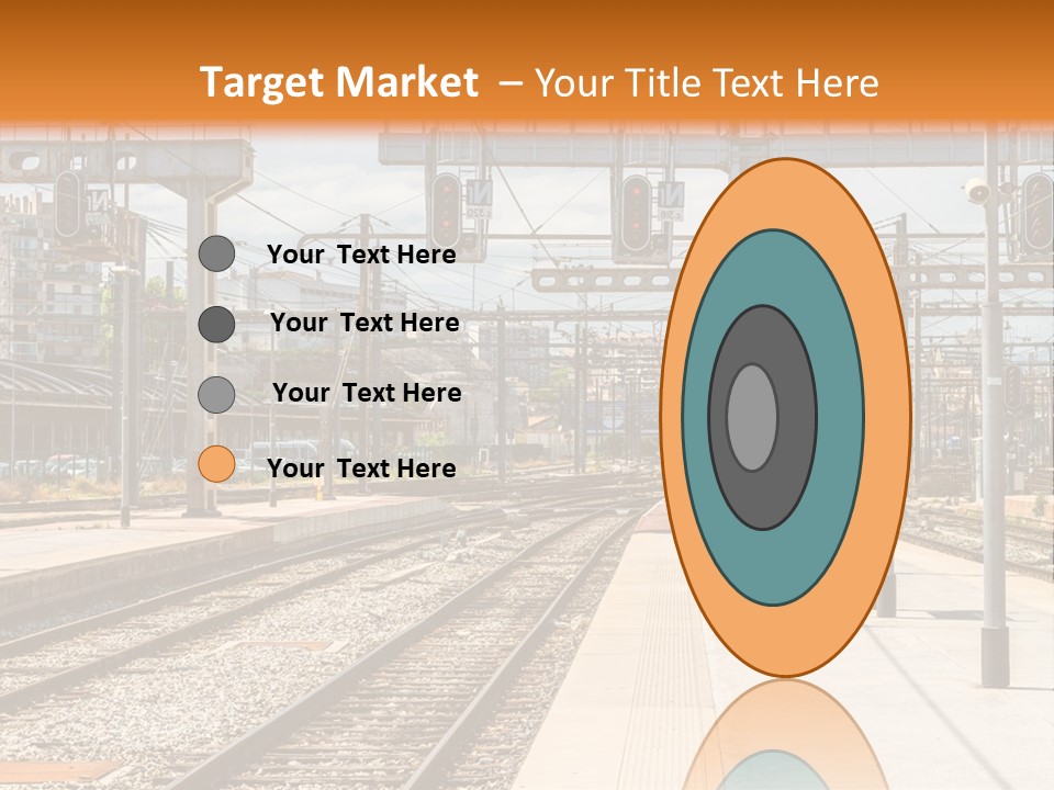 A Train Station With A Train On The Tracks PowerPoint Template