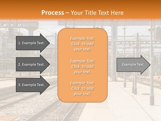 A Train Station With A Train On The Tracks PowerPoint Template