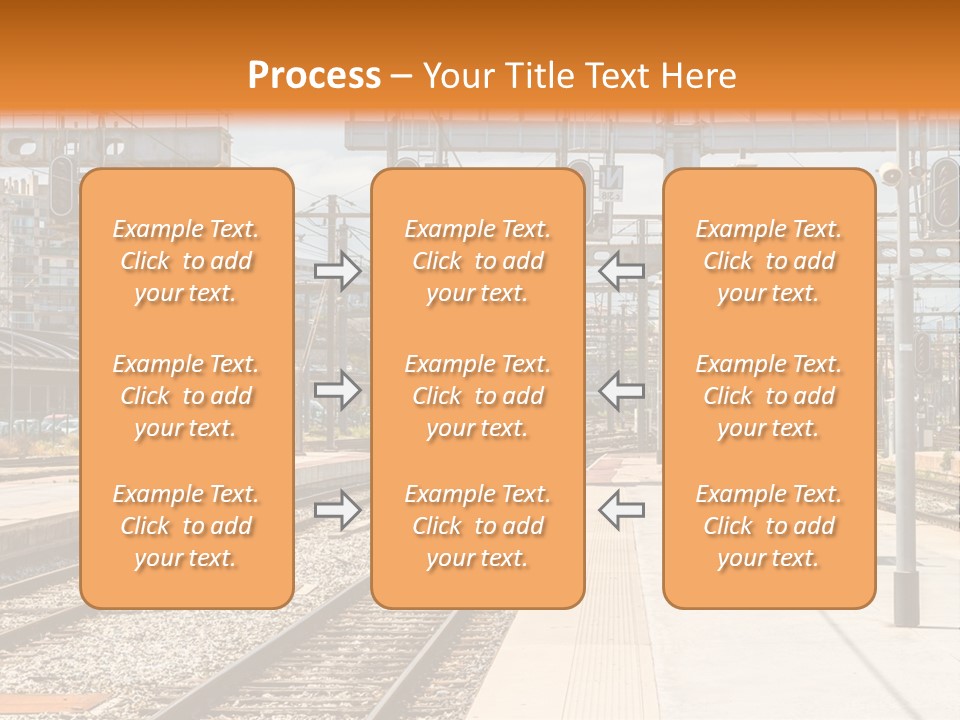 A Train Station With A Train On The Tracks PowerPoint Template