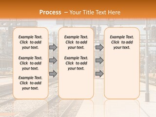 A Train Station With A Train On The Tracks PowerPoint Template