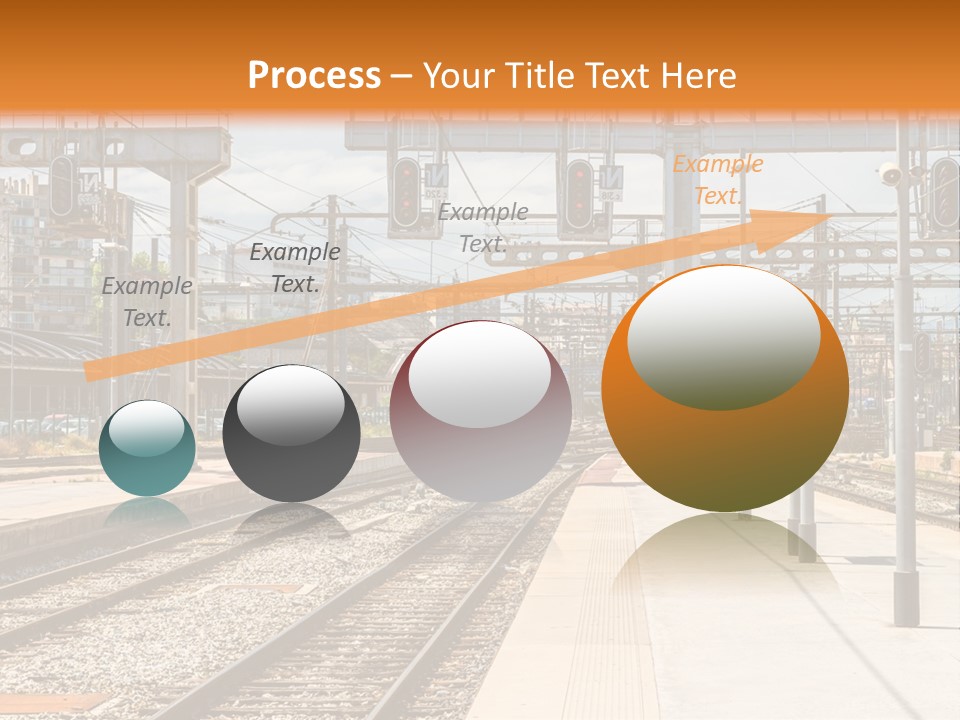 A Train Station With A Train On The Tracks PowerPoint Template