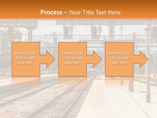 A Train Station With A Train On The Tracks PowerPoint Template