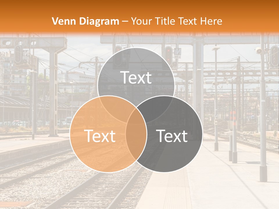 A Train Station With A Train On The Tracks PowerPoint Template