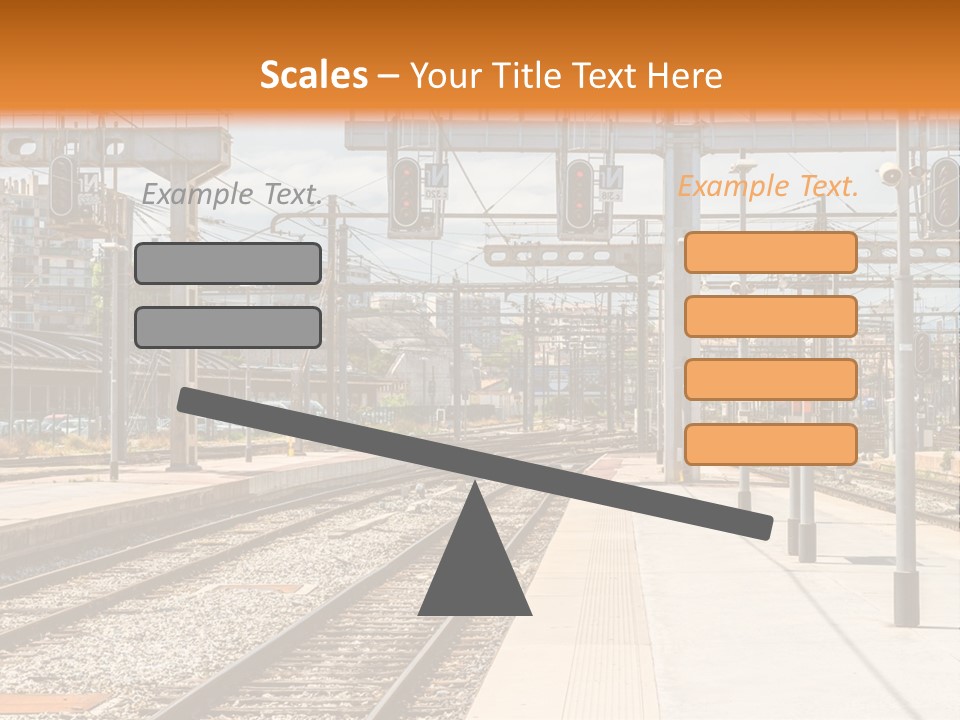 A Train Station With A Train On The Tracks PowerPoint Template