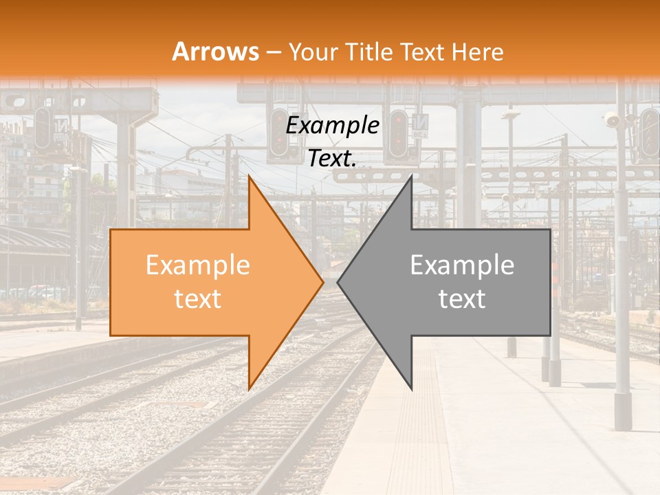 A Train Station With A Train On The Tracks PowerPoint Template