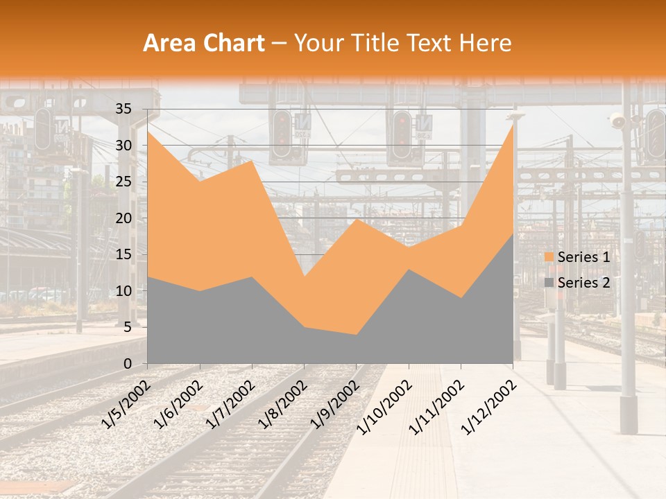A Train Station With A Train On The Tracks PowerPoint Template