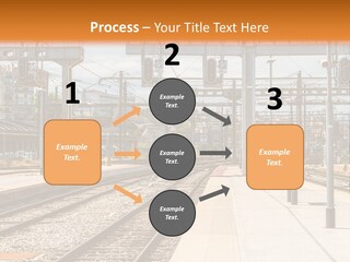 A Train Station With A Train On The Tracks PowerPoint Template