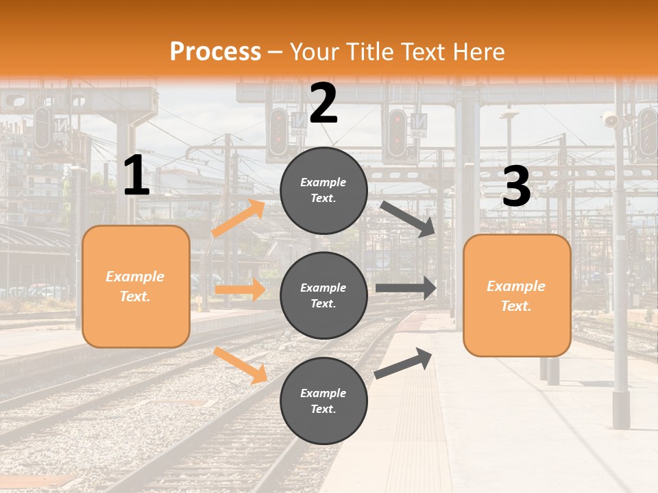 A Train Station With A Train On The Tracks PowerPoint Template