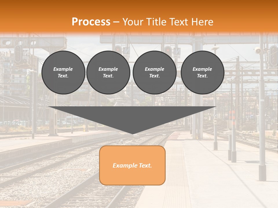 A Train Station With A Train On The Tracks PowerPoint Template