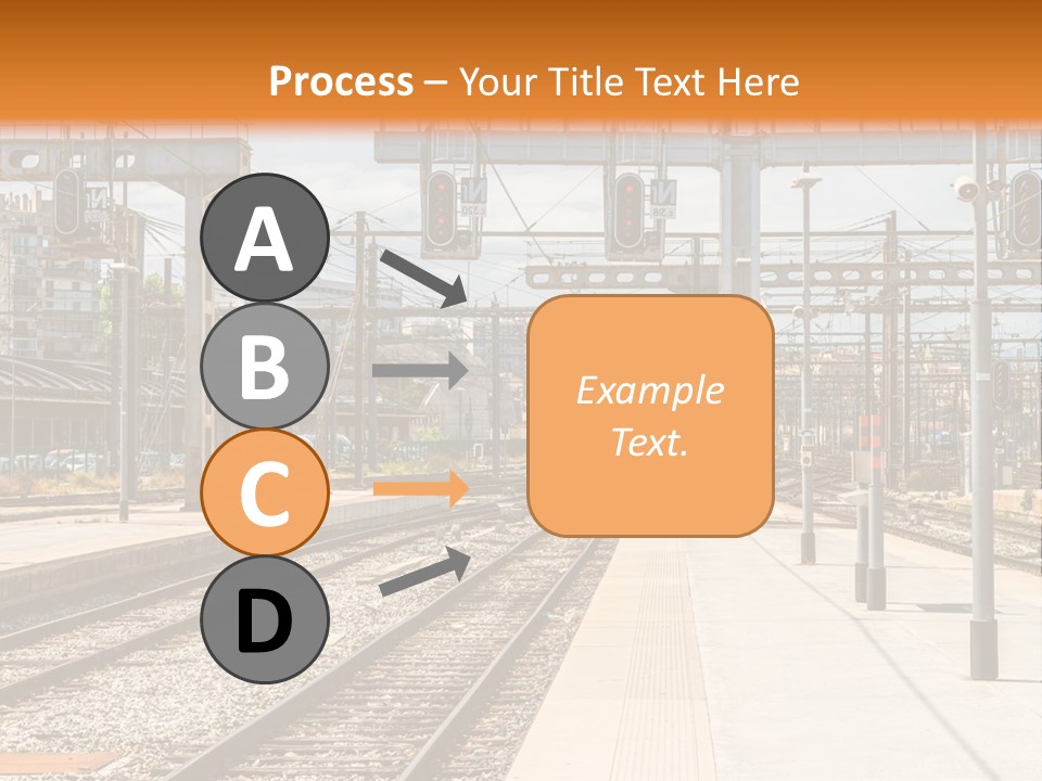 A Train Station With A Train On The Tracks PowerPoint Template