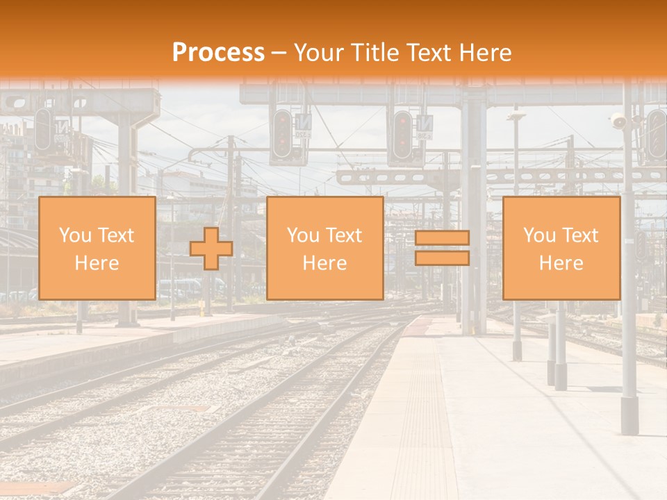 A Train Station With A Train On The Tracks PowerPoint Template