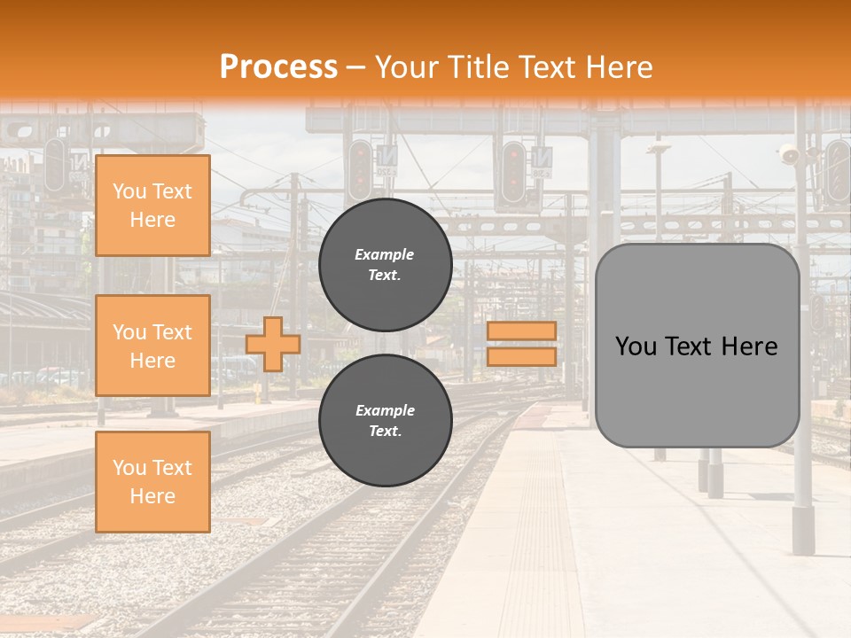 A Train Station With A Train On The Tracks PowerPoint Template