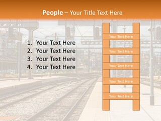 A Train Station With A Train On The Tracks PowerPoint Template