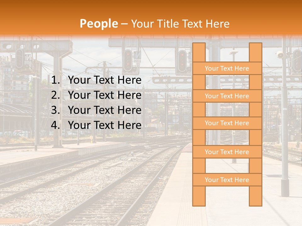 A Train Station With A Train On The Tracks PowerPoint Template