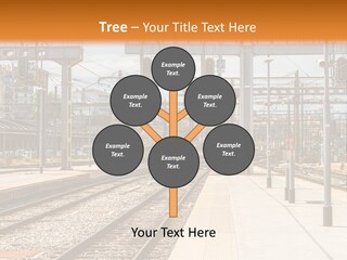 A Train Station With A Train On The Tracks PowerPoint Template