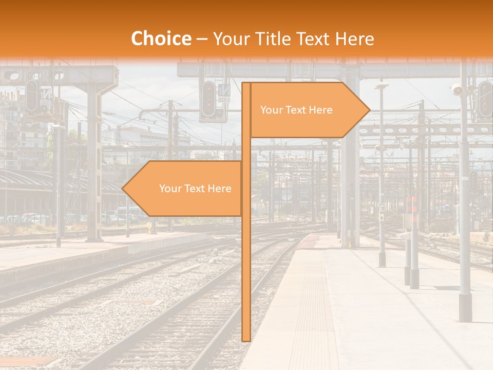 A Train Station With A Train On The Tracks PowerPoint Template
