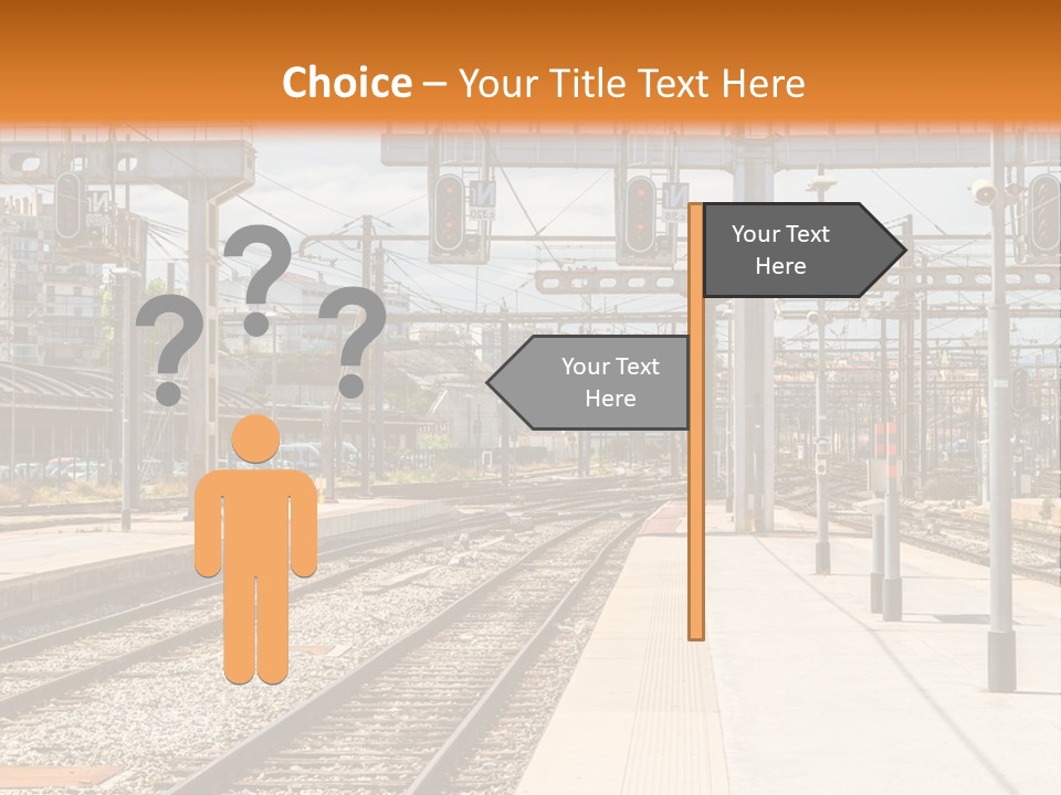 A Train Station With A Train On The Tracks PowerPoint Template