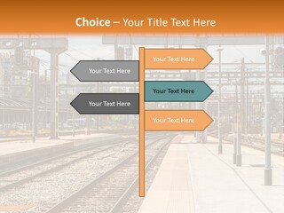 A Train Station With A Train On The Tracks PowerPoint Template