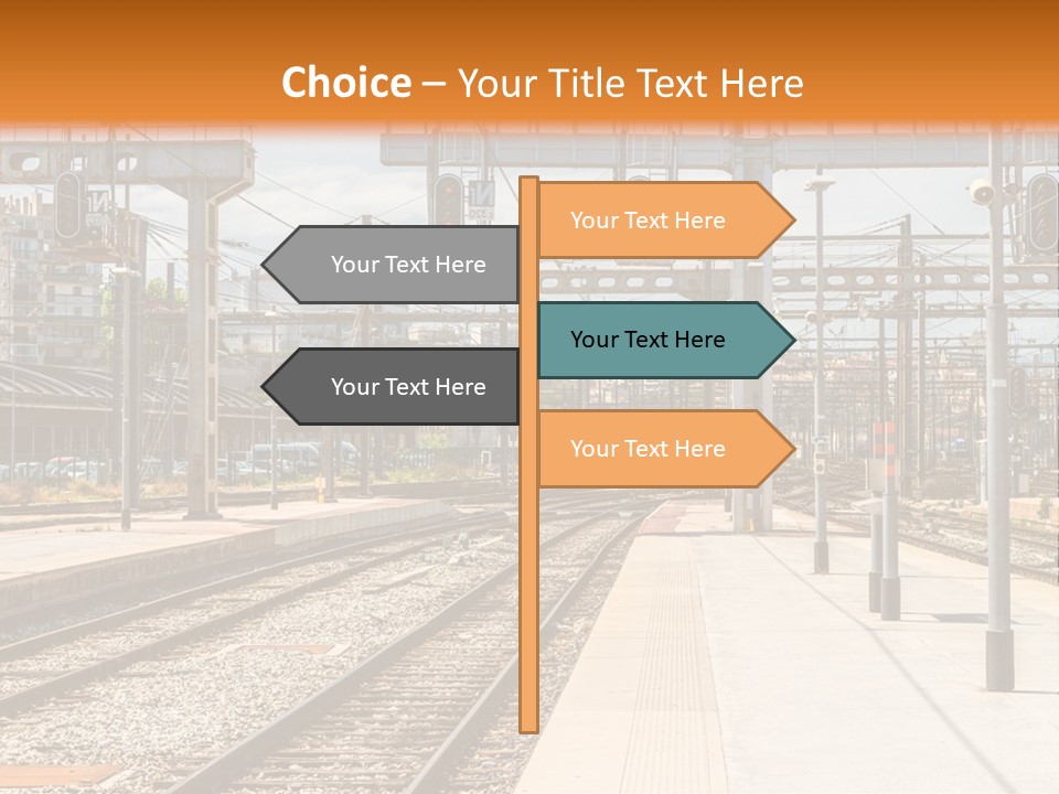 A Train Station With A Train On The Tracks PowerPoint Template