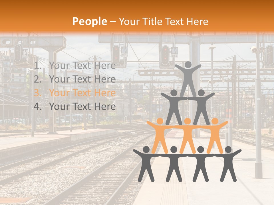 A Train Station With A Train On The Tracks PowerPoint Template