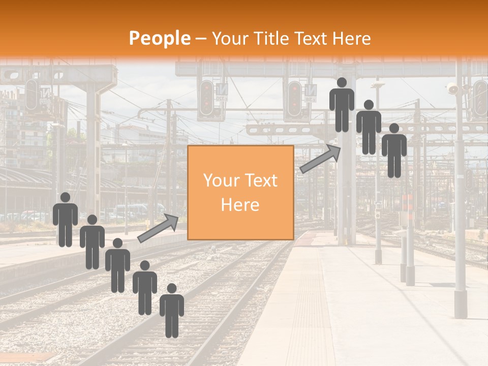 A Train Station With A Train On The Tracks PowerPoint Template