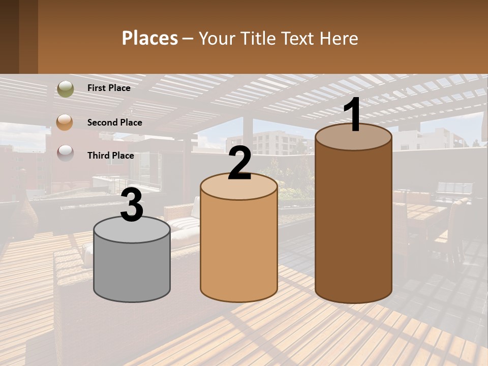 A Wooden Deck With A Table And Chairs PowerPoint Template