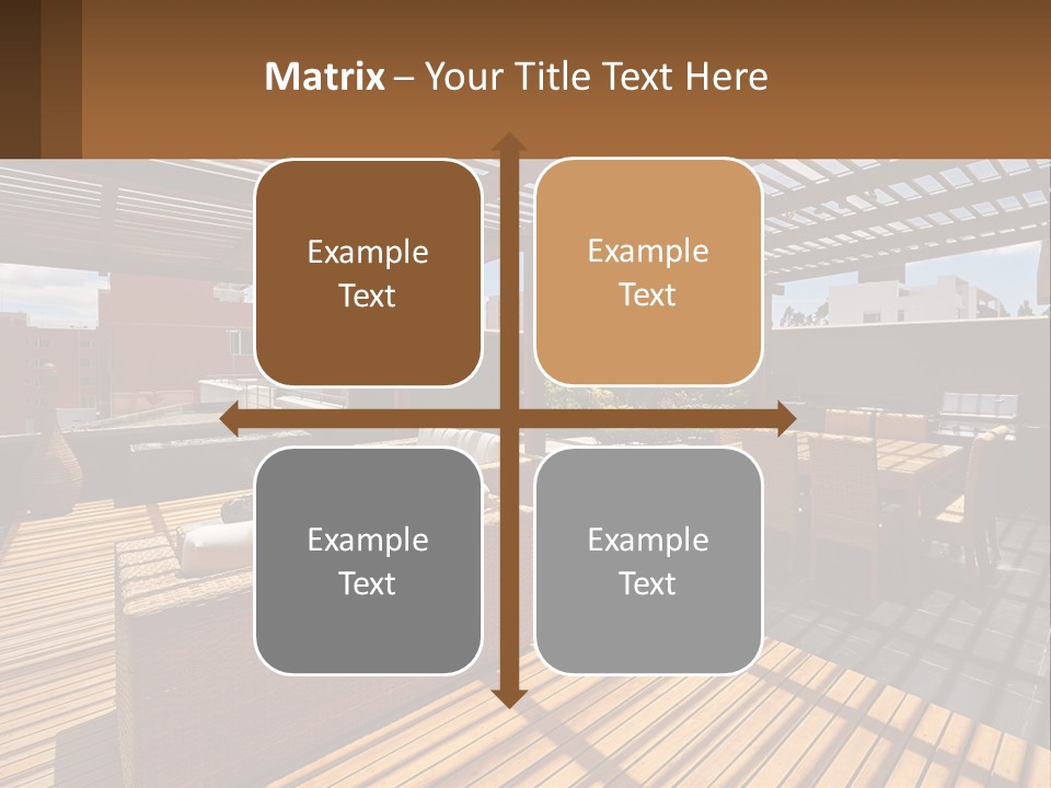 A Wooden Deck With A Table And Chairs PowerPoint Template