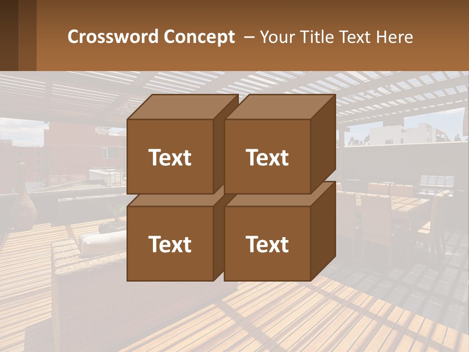 A Wooden Deck With A Table And Chairs PowerPoint Template