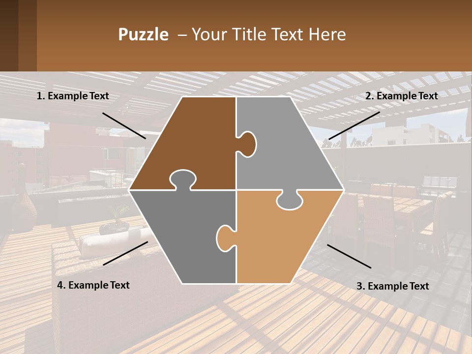 A Wooden Deck With A Table And Chairs PowerPoint Template
