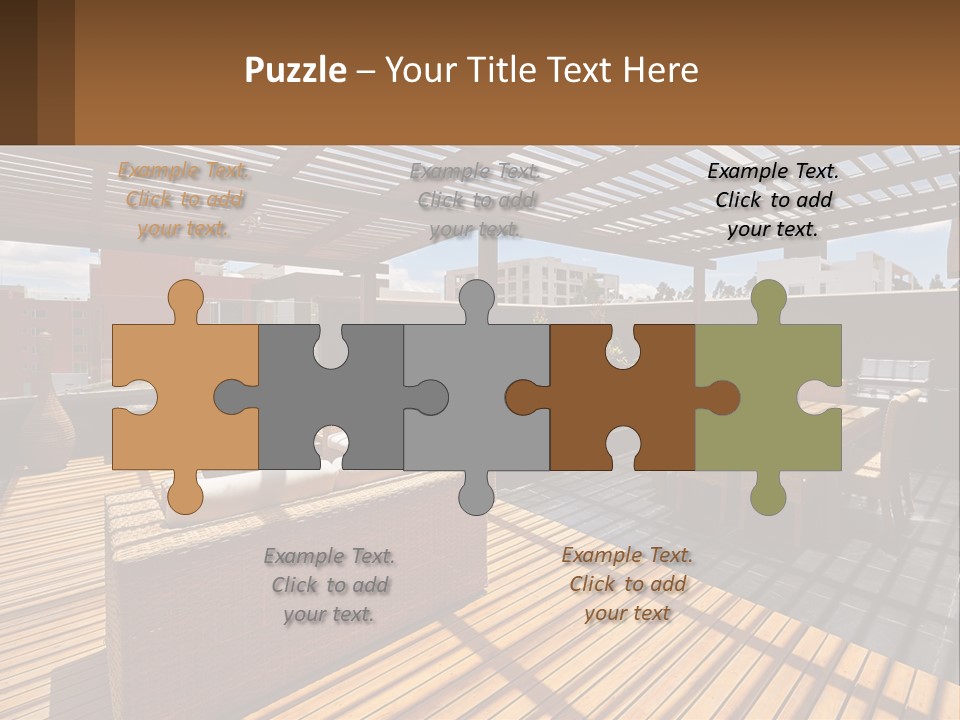 A Wooden Deck With A Table And Chairs PowerPoint Template