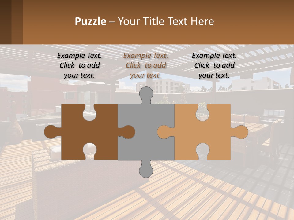 A Wooden Deck With A Table And Chairs PowerPoint Template