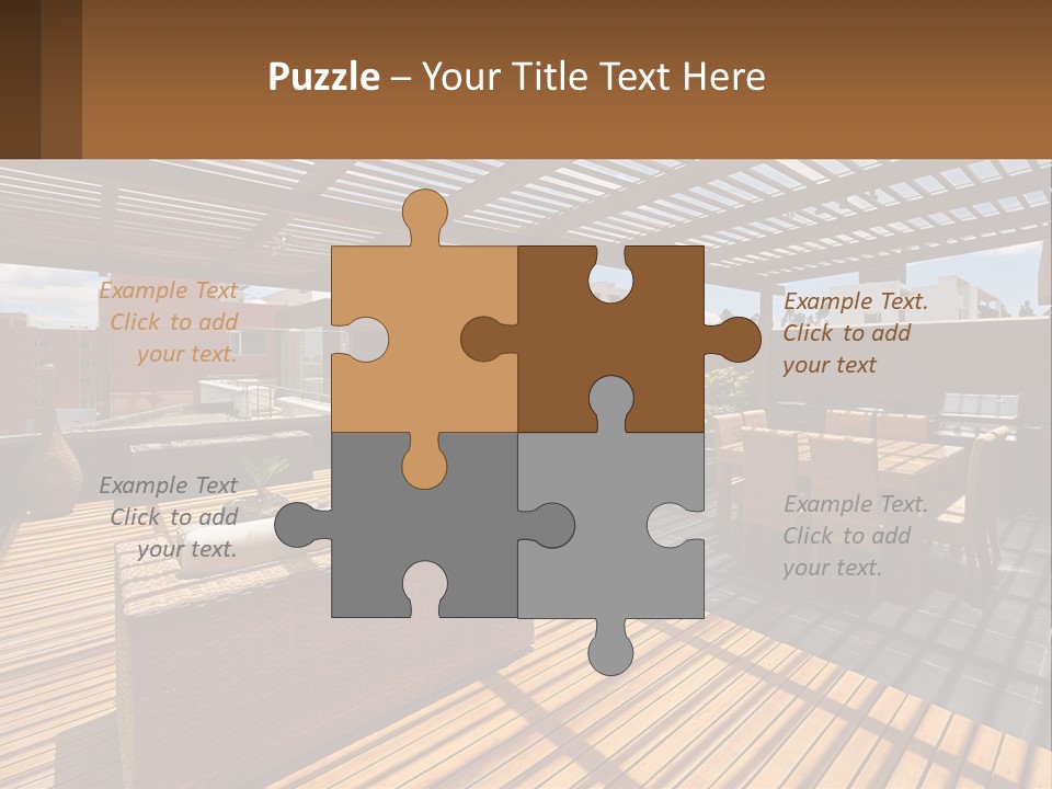 A Wooden Deck With A Table And Chairs PowerPoint Template