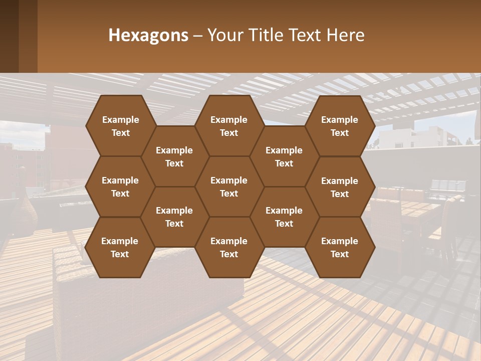 A Wooden Deck With A Table And Chairs PowerPoint Template