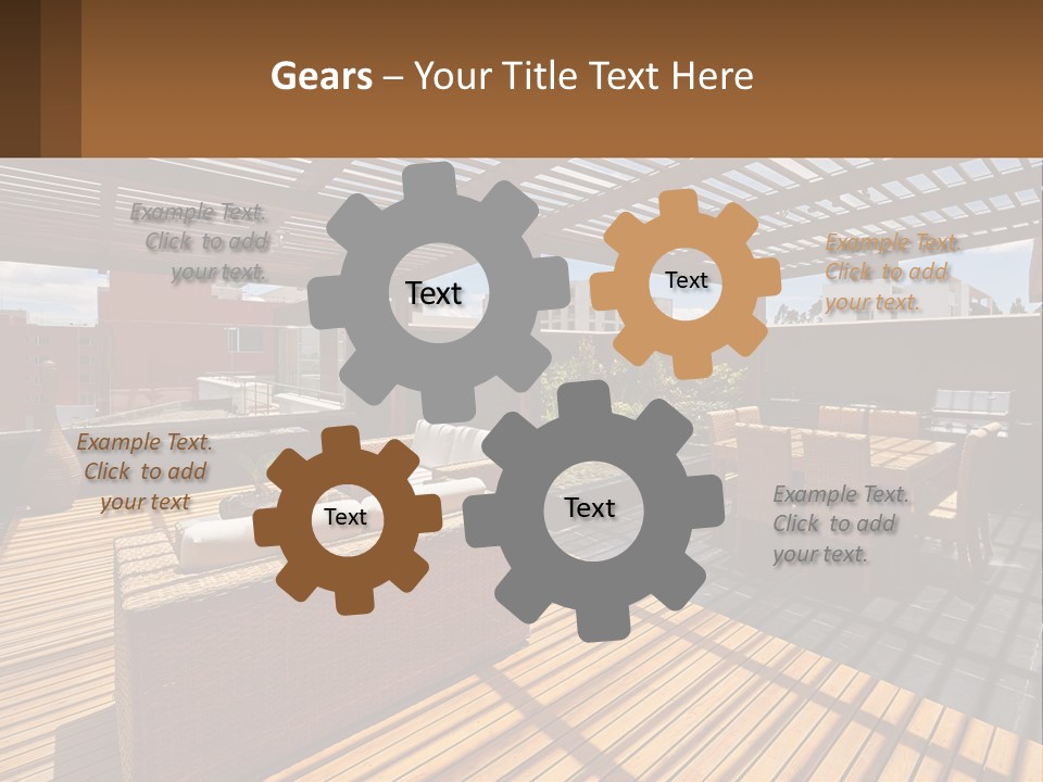 A Wooden Deck With A Table And Chairs PowerPoint Template